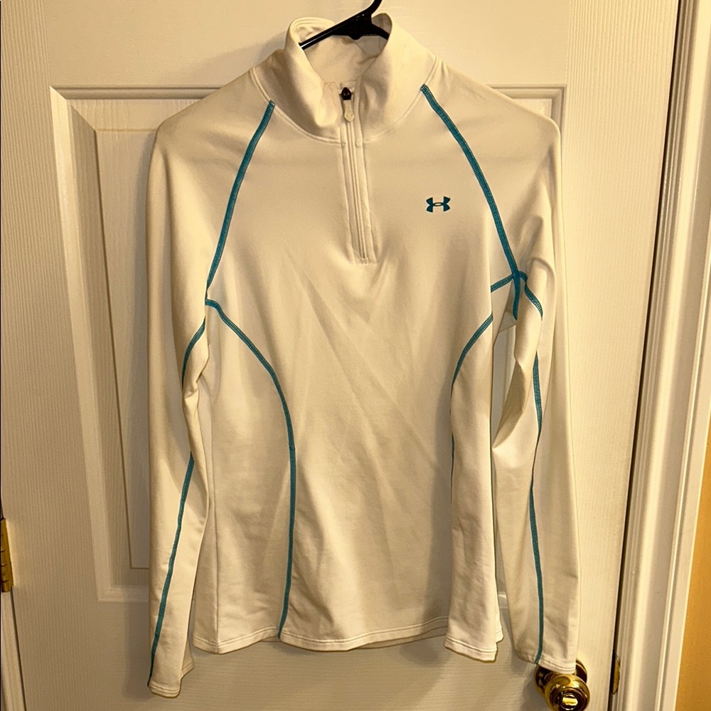 Under Armour White Pullover with Blue Accents